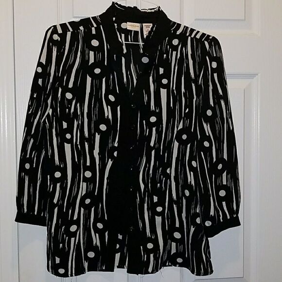 Covington black cream blouse Sz. L - Picture 1 of 4